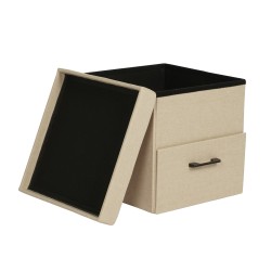 Pufe com Arrumação Mobili Rebecca Strelitzia 40x40x40 PU Madeira MDF Bege Moderno