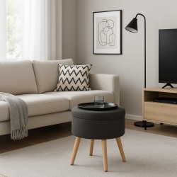 Banco com Armazenamento Rebecca Mobili Neroli 45x36x36 cm MDF, PET, Metal Cinza Escuro Moderno