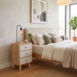 Szafka Nocna 3 Szuflady Mobili Rebecca Liven 55x35x29 cm MDF Sosna Brązowa Biała