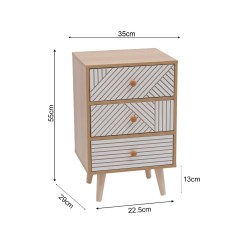 Szafka Nocna 3 Szuflady Mobili Rebecca Liven 55x35x29 cm MDF Sosna Brązowa Biała