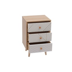 Szafka Nocna 3 Szuflady Mobili Rebecca Liven 55x35x29 cm MDF Sosna Brązowa Biała