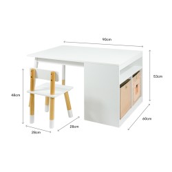 Kindertafel en Stoelen Mobili Rebecca Lino 53x90x60 cm MDF Grenen Wit