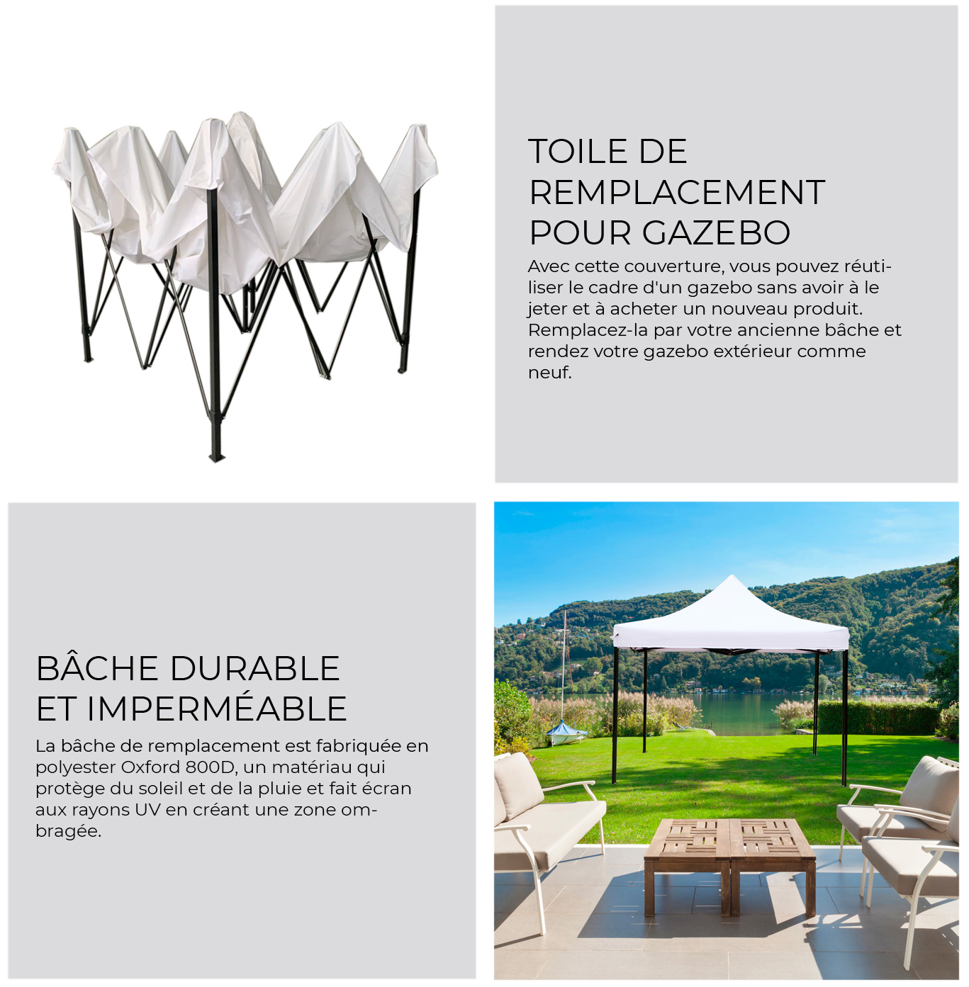 Rebecca Mobili Couverture De Toit Gazebo Polyester Blanc Imperméable 3x3 12 width=100%